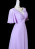 Light Purple Chiffon Short Sleeves Long Party Dress, A-line Chiffon Wedding Party Dress